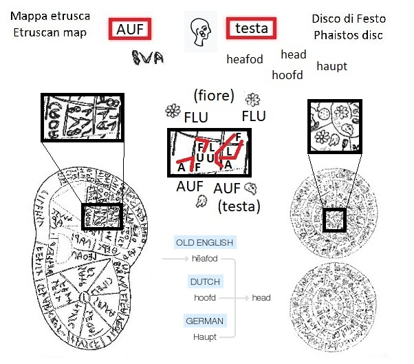 AUF nella mappa etrusca (AUF in the Etruscan liver map) e segno testa nel disco di Festo (head sign in the Phaistos Disc)