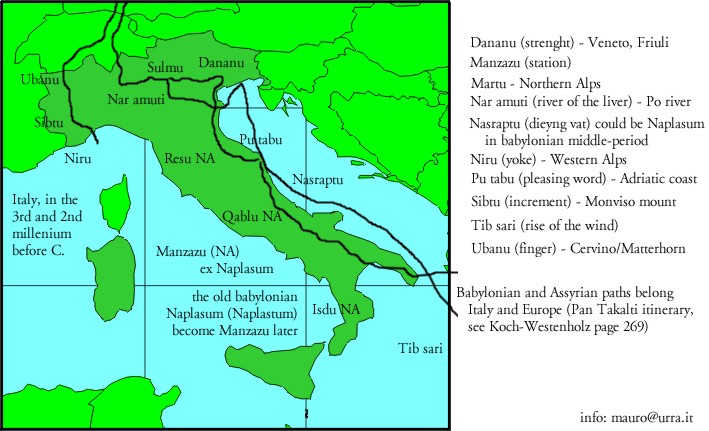 Babylonian and Assyrian paths belong Italy and Europe (Pan Takalti itinerary)