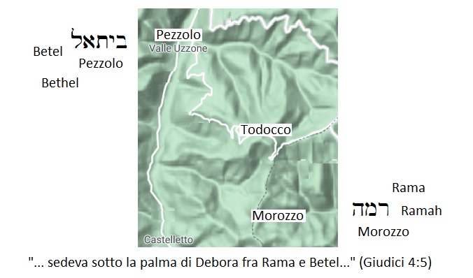 La palma di Debora Deborah (Todocco) tra Rama Ramah (Morozzo) e Betel Bethel (Pezzolo Valle Uzzone)