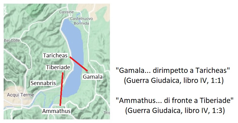 Gamala (Orsara Bormida) in front of Tarichee Tarichea (Acqui Terme), Ammathus Amathus Ammaus Ammaunte (Visone) di fronte a Tiberiade Tiberias (Strevi)